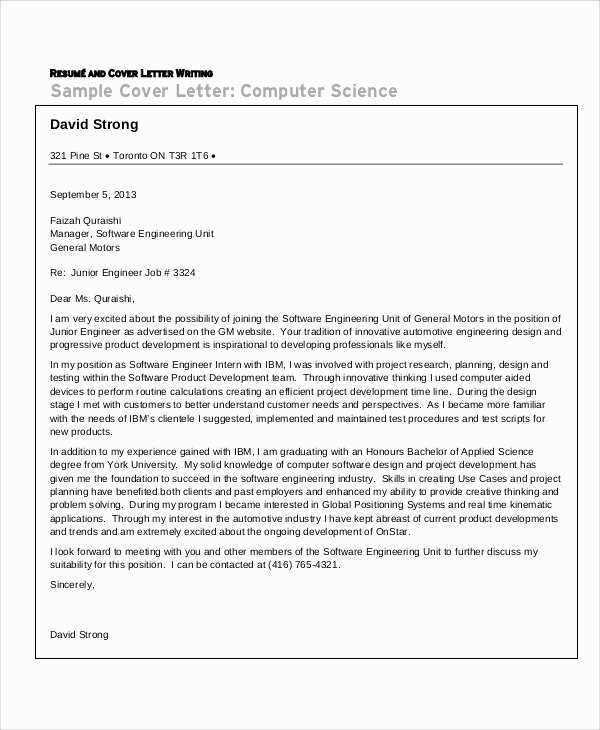 cover letter template engineering internship