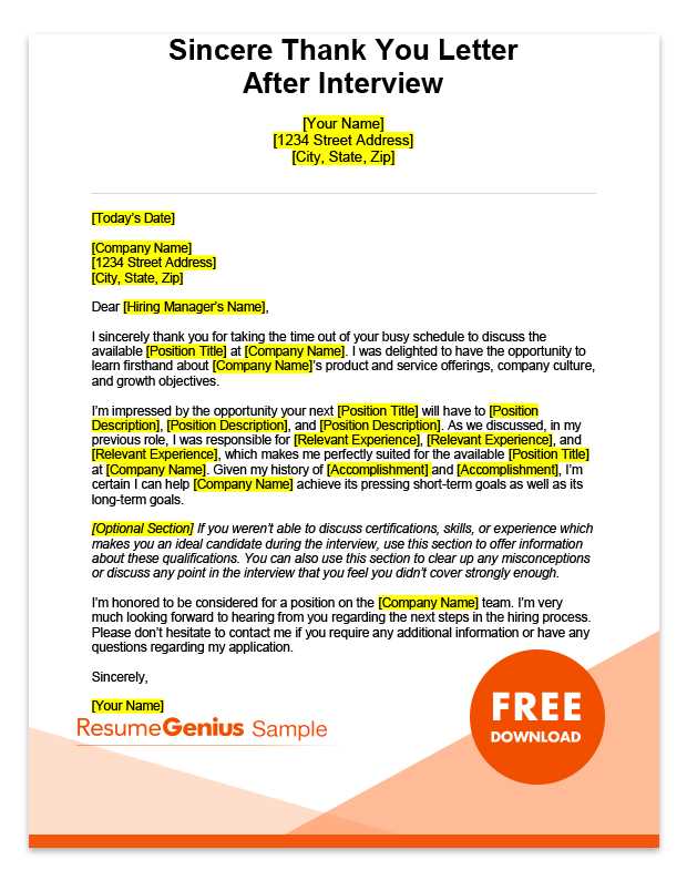post interview thank you letter template