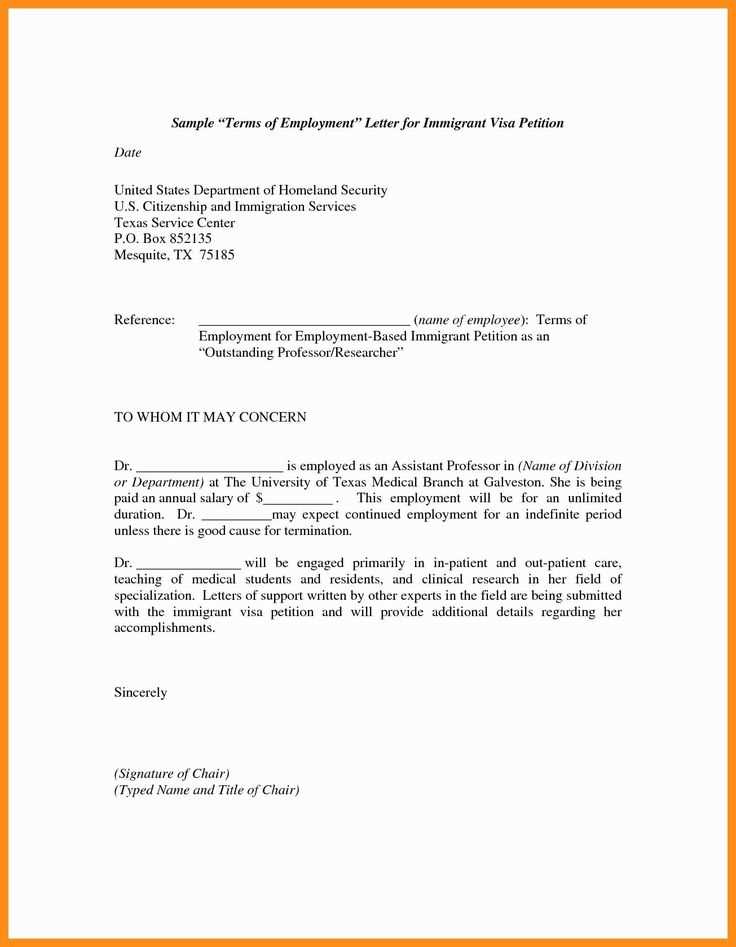 employment letter template for visa