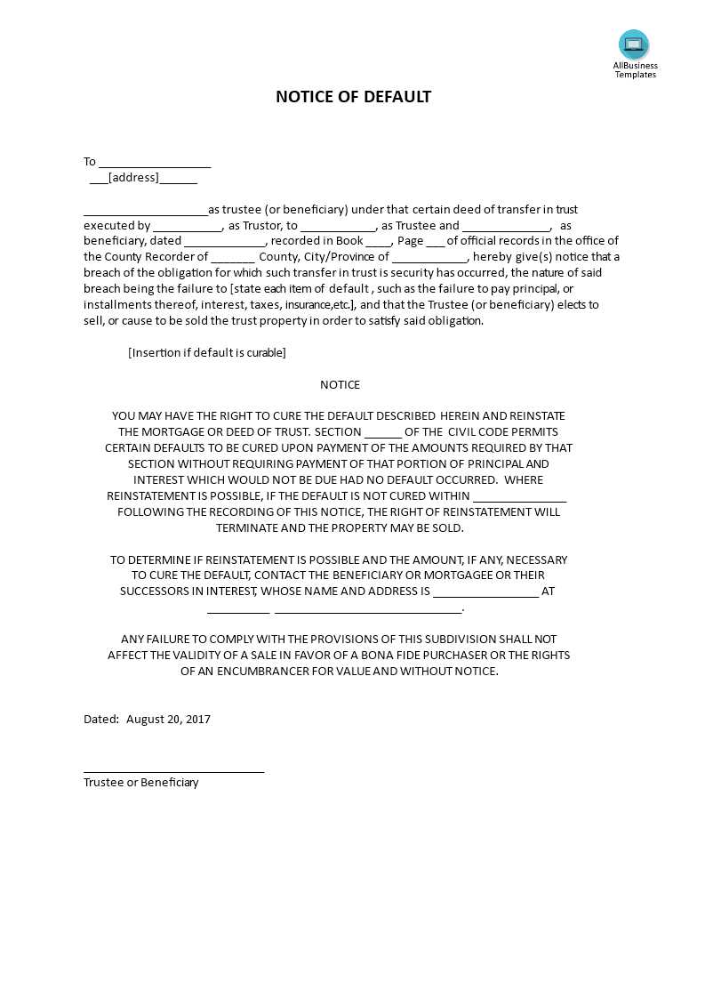 notice of intent to foreclose letter template