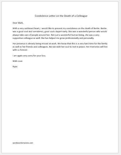 condolences letter template