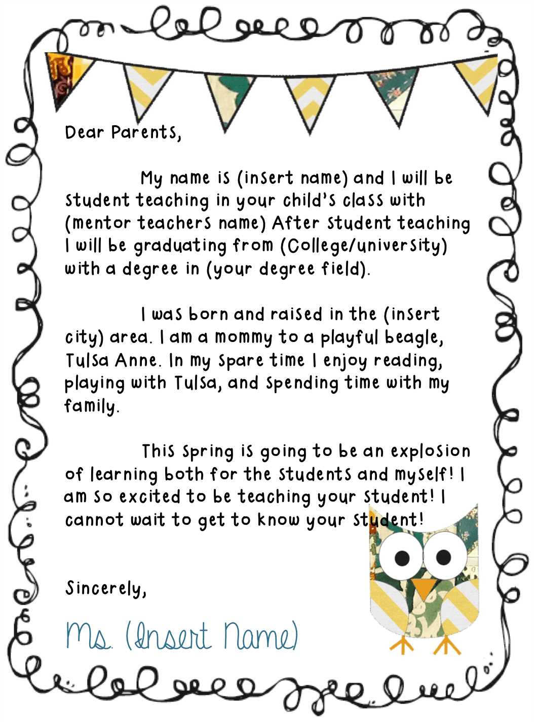 teacher intro letter to parents template