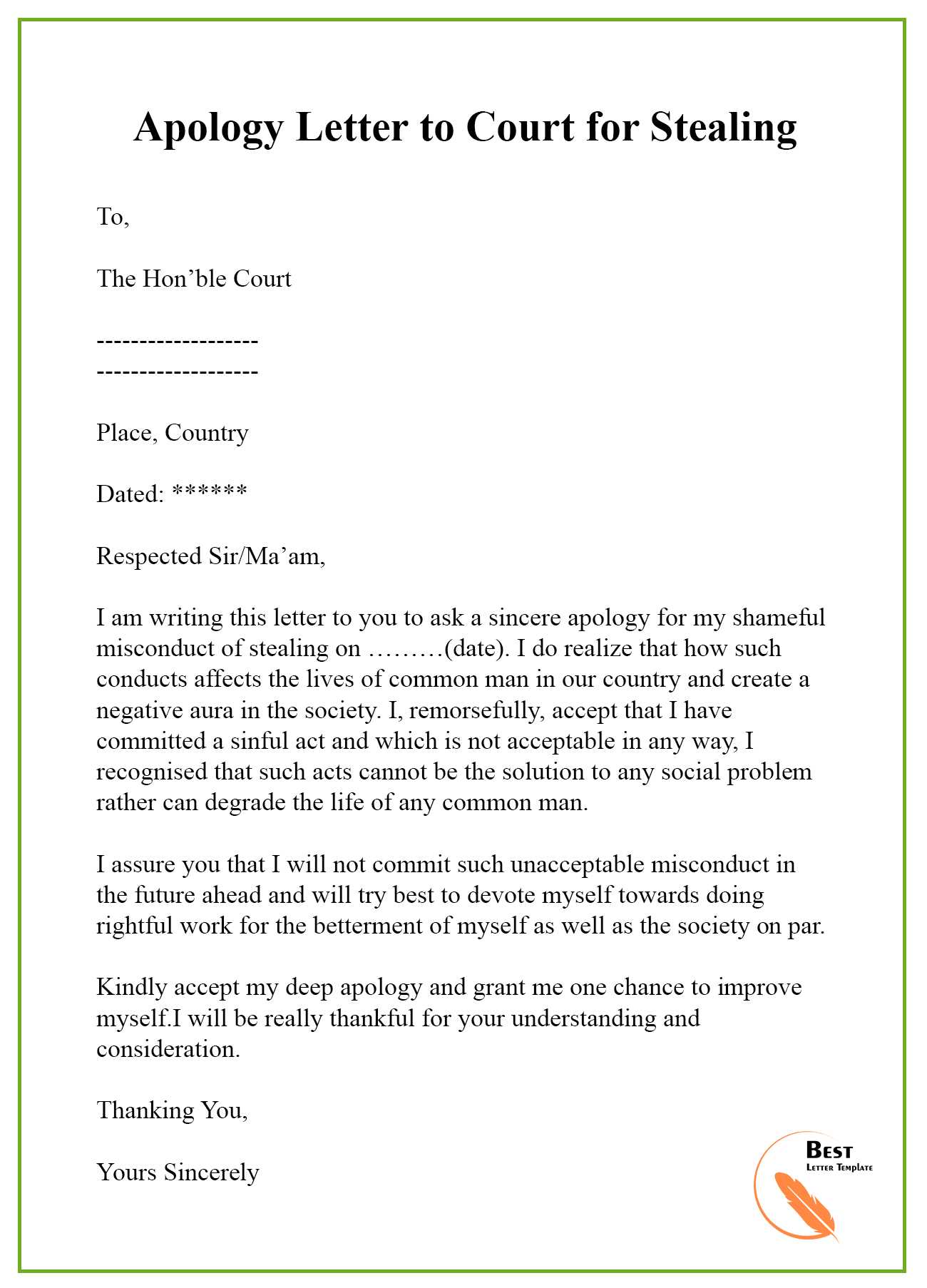 court summons response letter template