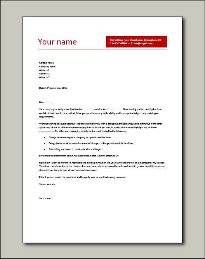 covering letter template free