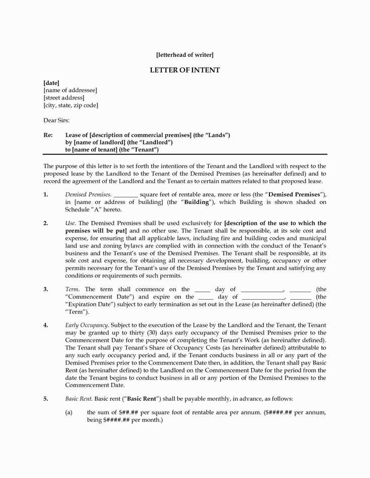 letter of intent to lease template