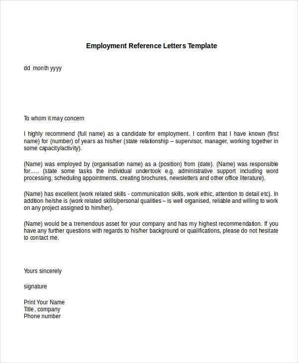 reference letter template free download