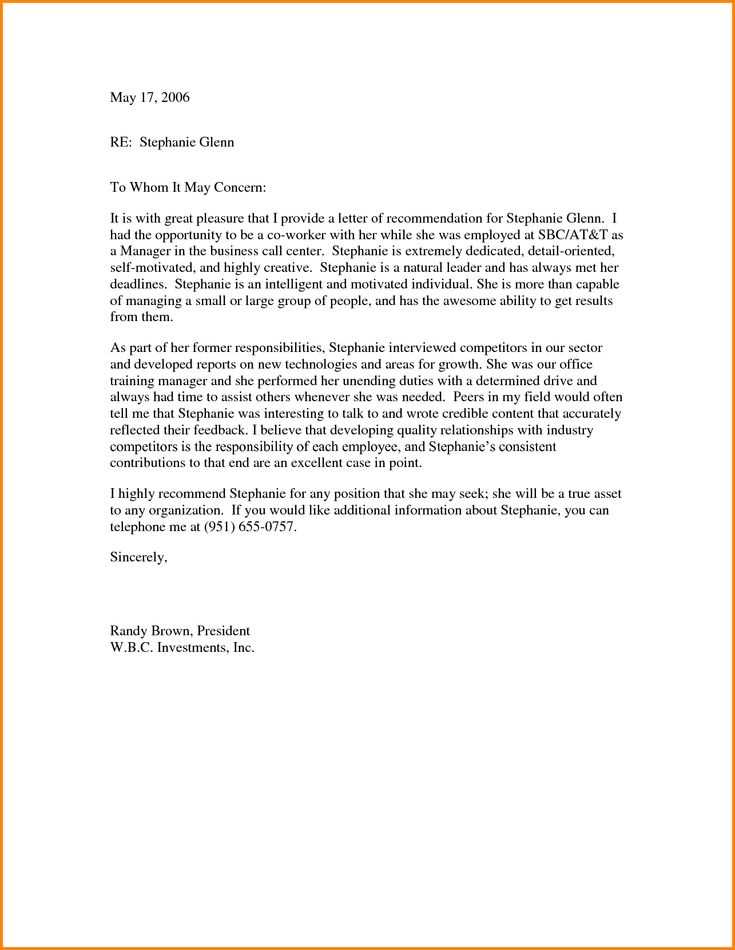 template for letter of recommendation for college