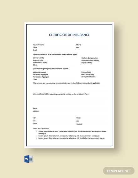 certificate of insurance request letter template