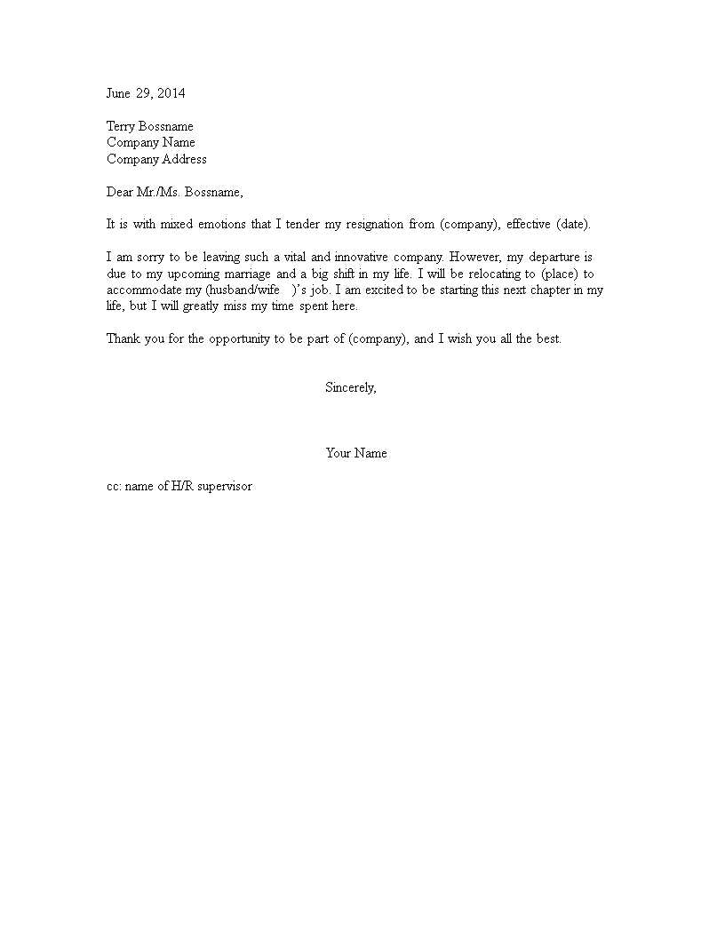 free 2 week resignation letter template