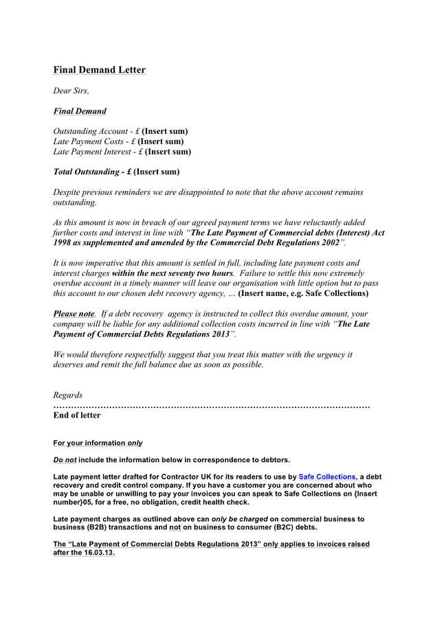 free final demand letter template