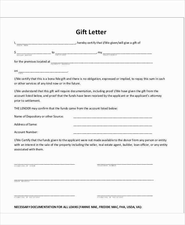 gift fund letter template