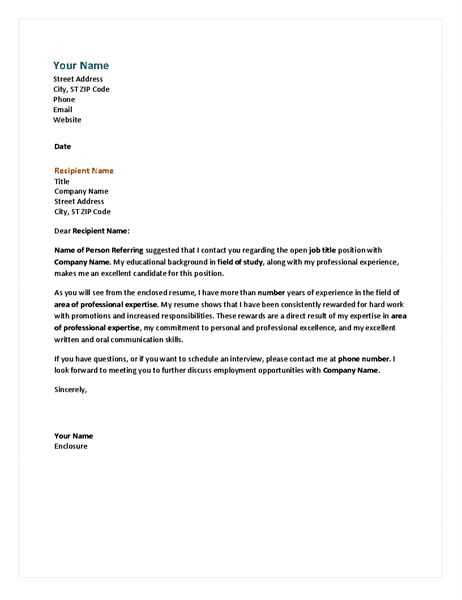 cover letter template for word