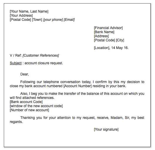 letter to close bank account template