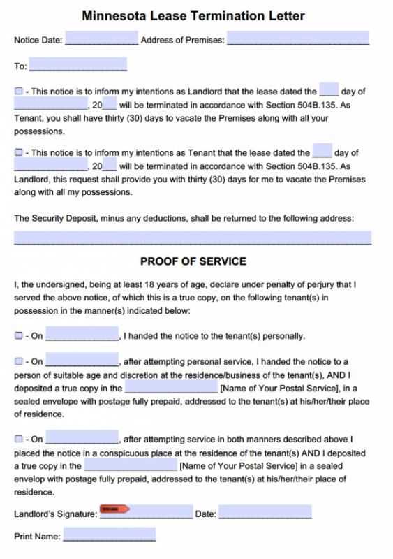 30 day notice lease termination letter template