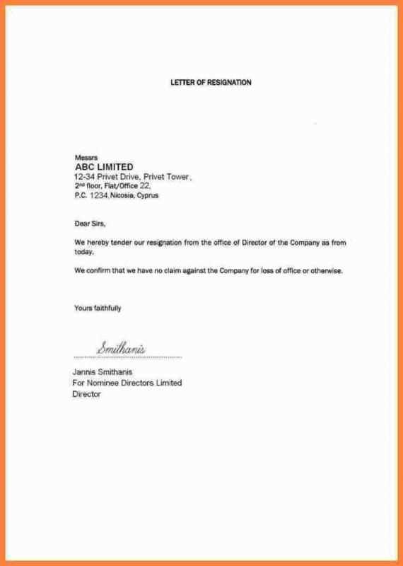 30 day resignation letter template