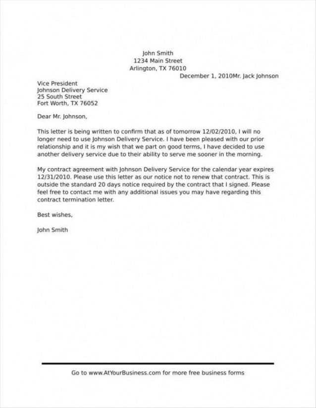 30 day notice contract termination letter template