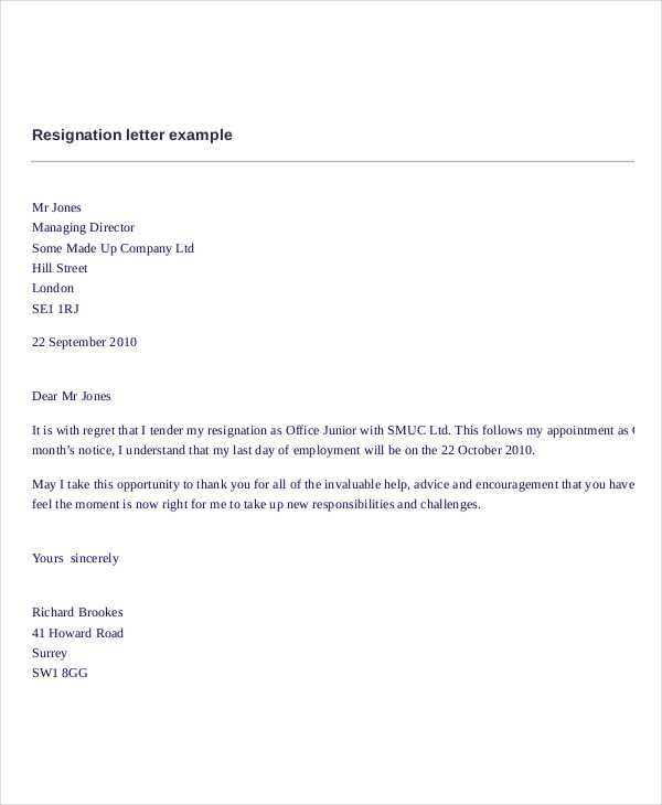 30 day notice resignation letter template