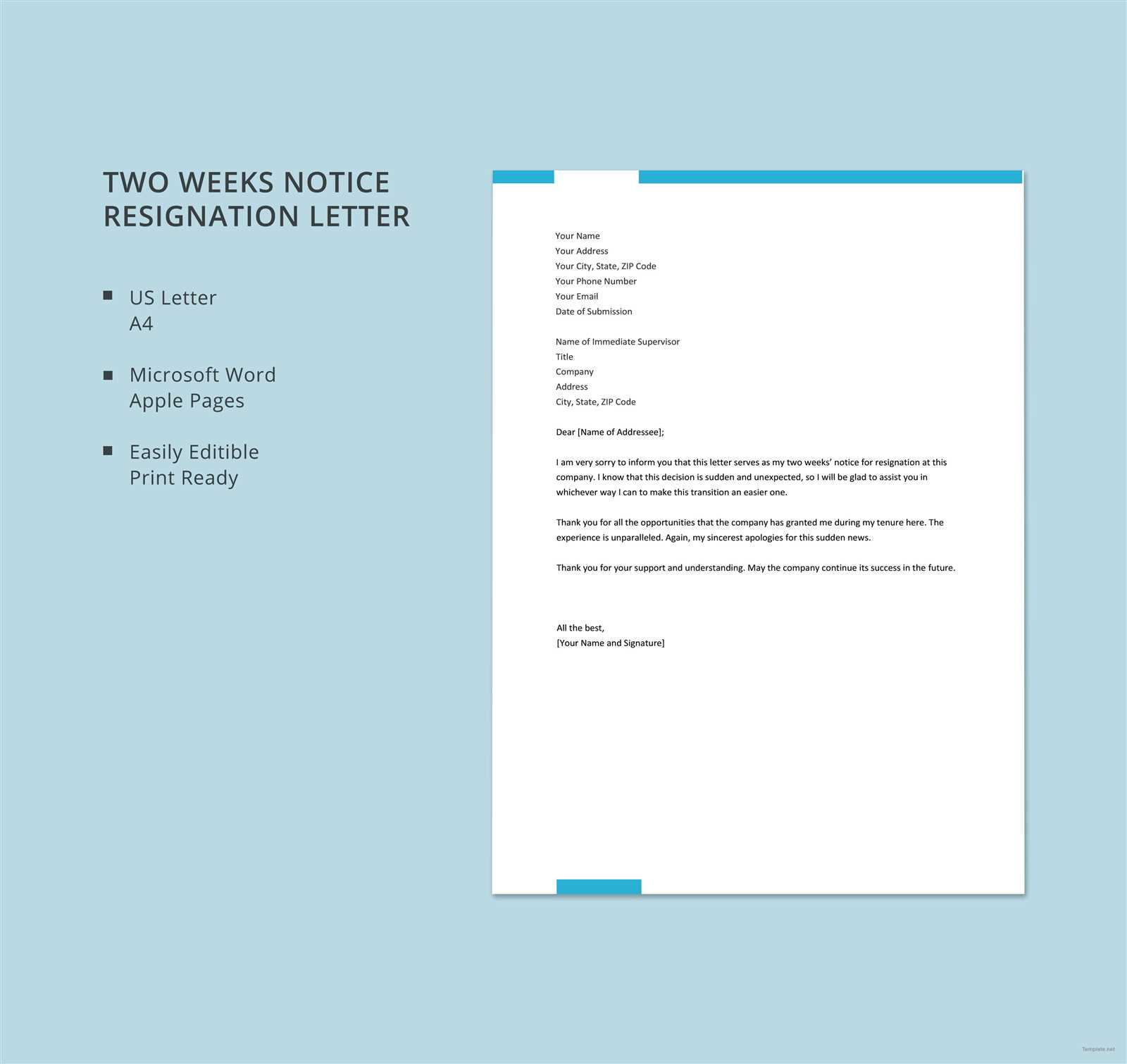 4 week notice letter template