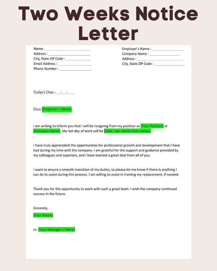 4 week notice letter template