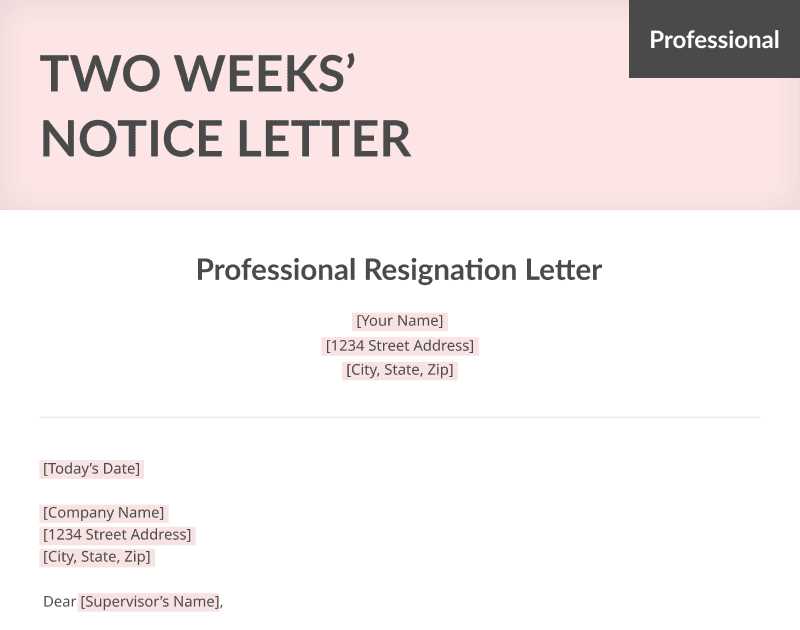 4 weeks notice letter template