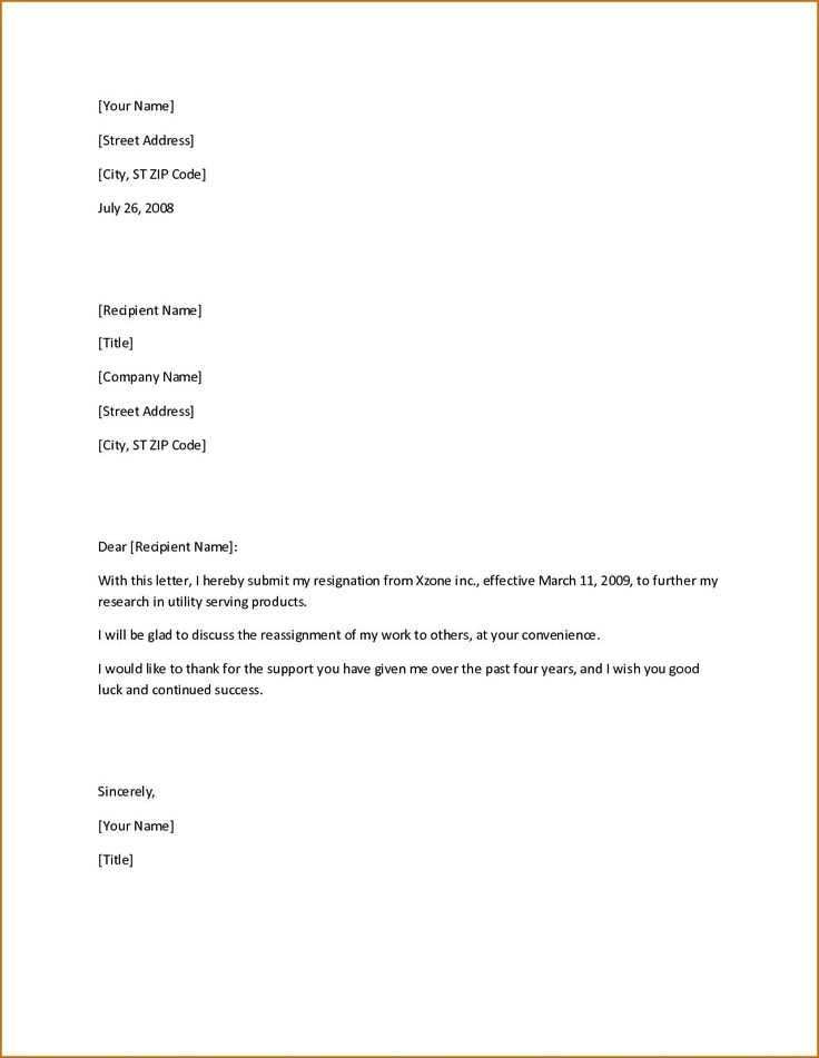 4 week resignation letter template