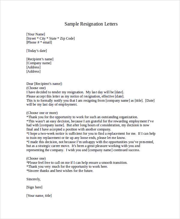 4 weeks notice letter template
