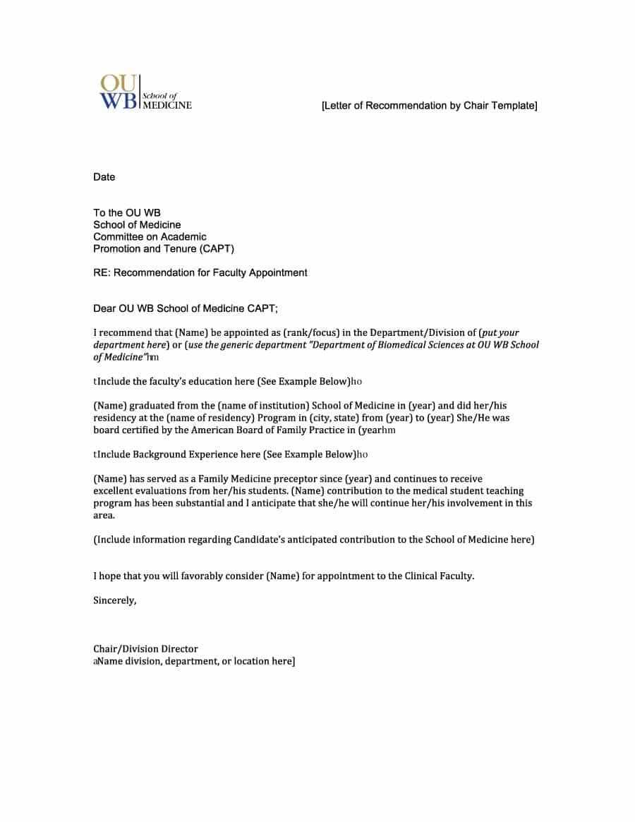 academic recommendation letter template