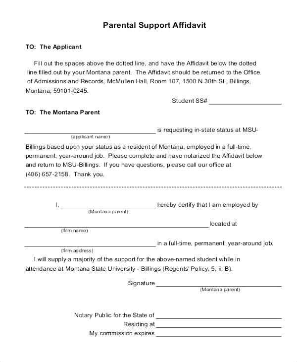 affidavit of support template letter