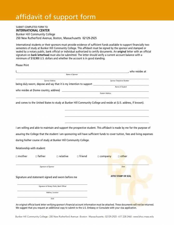 affidavit of support template letter