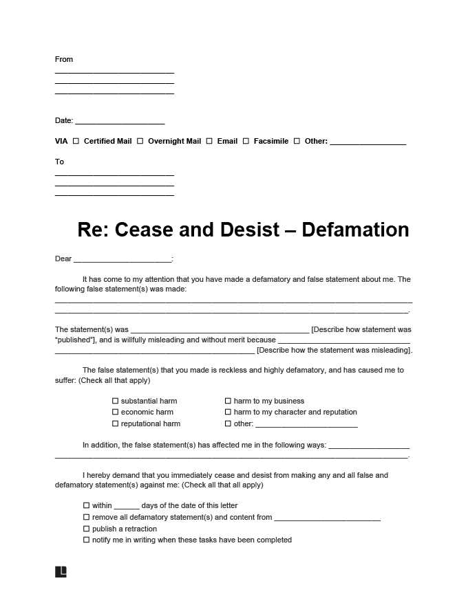 allegation defamation of character letter template