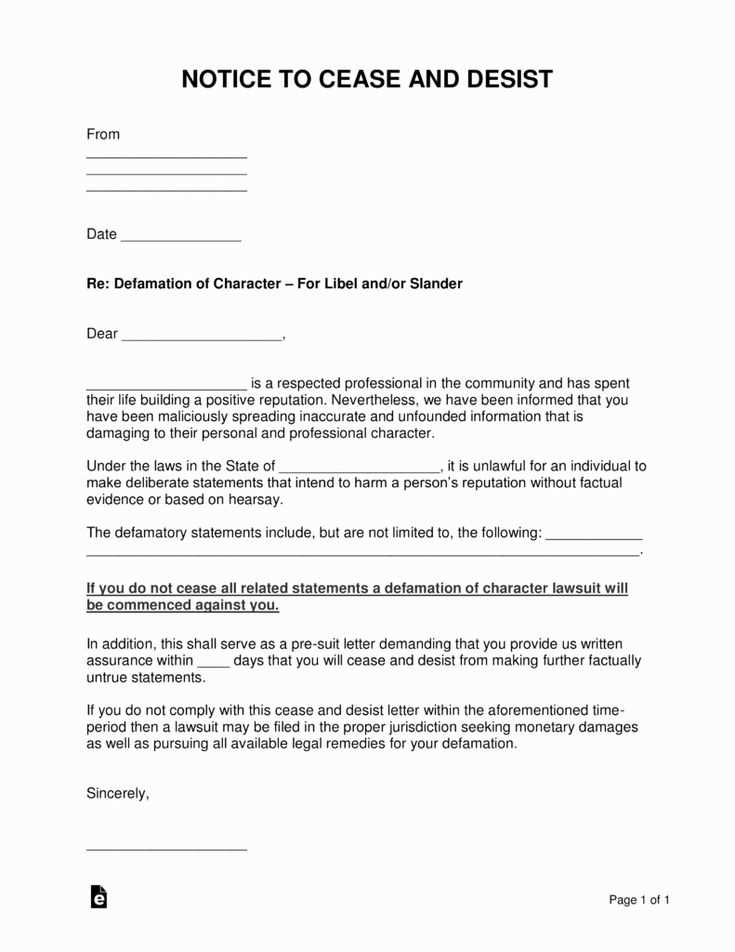 allegation defamation of character letter template