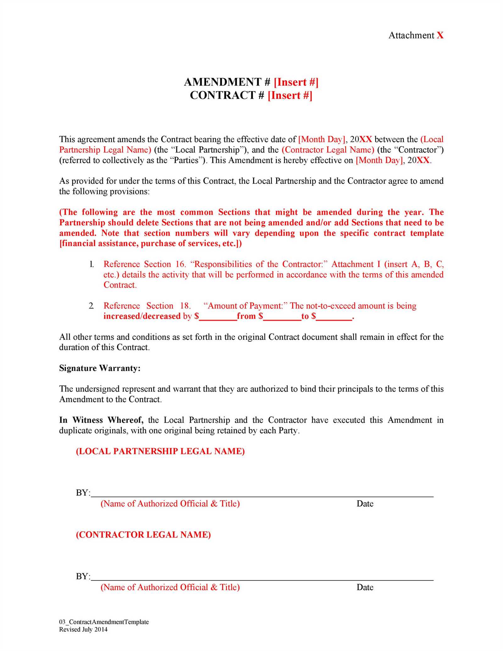 amendment change of employment contract letter template