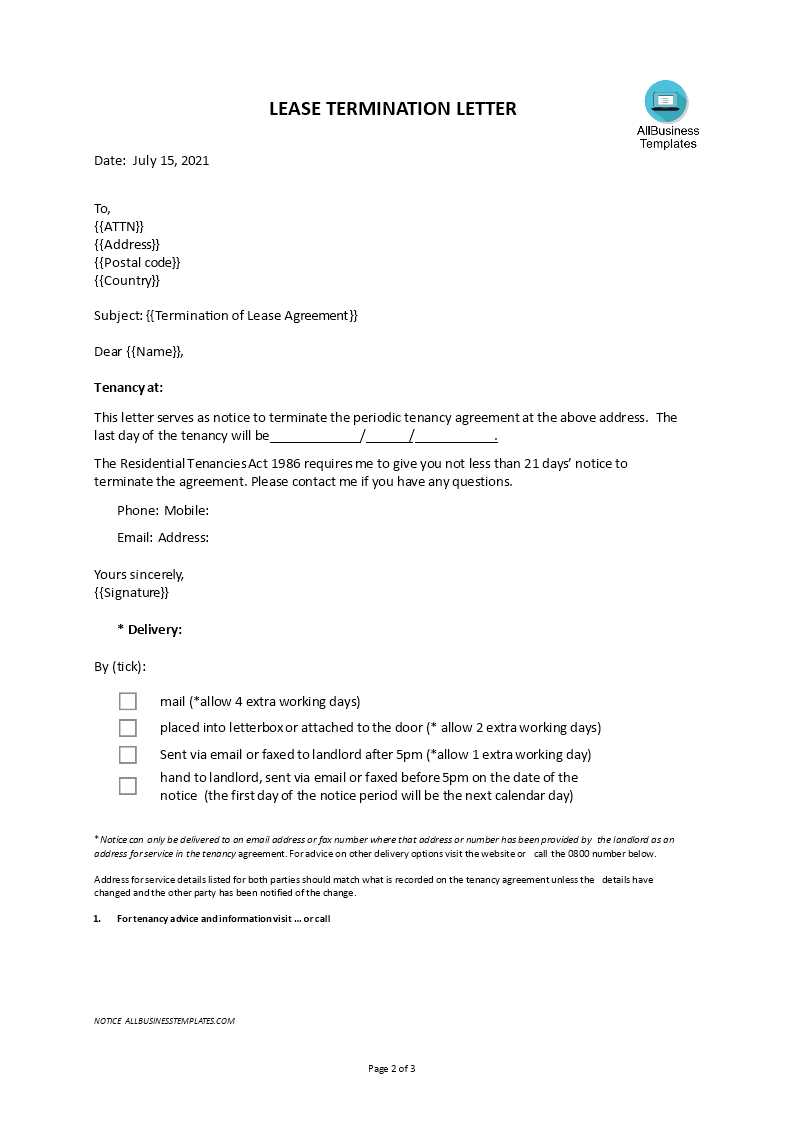 apartment lease termination letter template