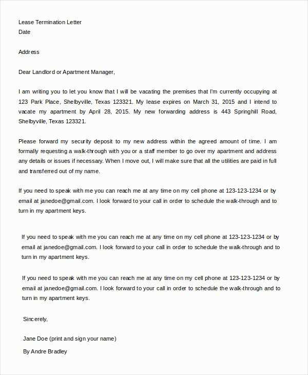 apartment lease termination letter template