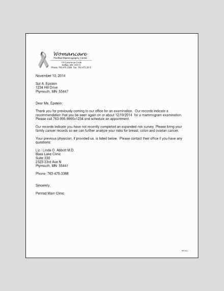 appointment reminder letter template