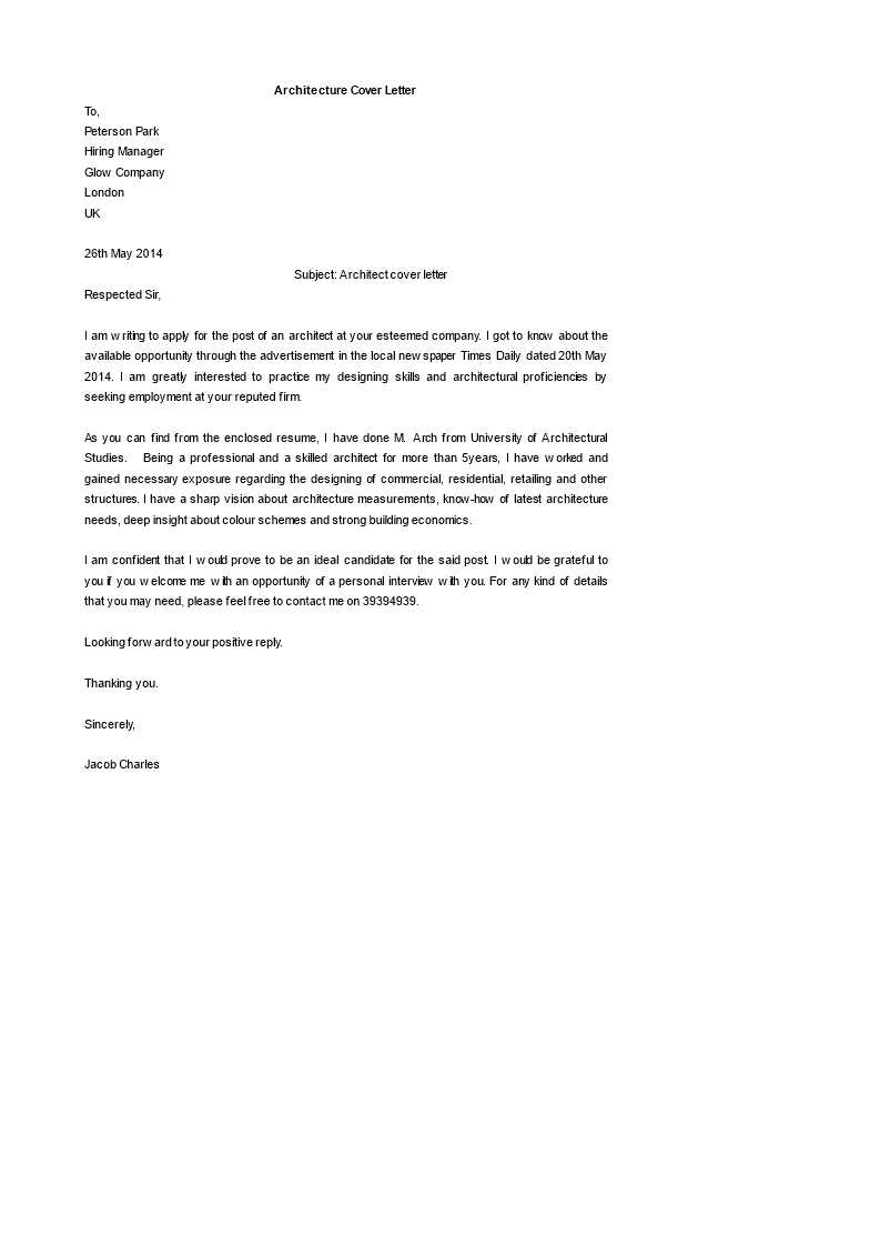 architect cover letter template