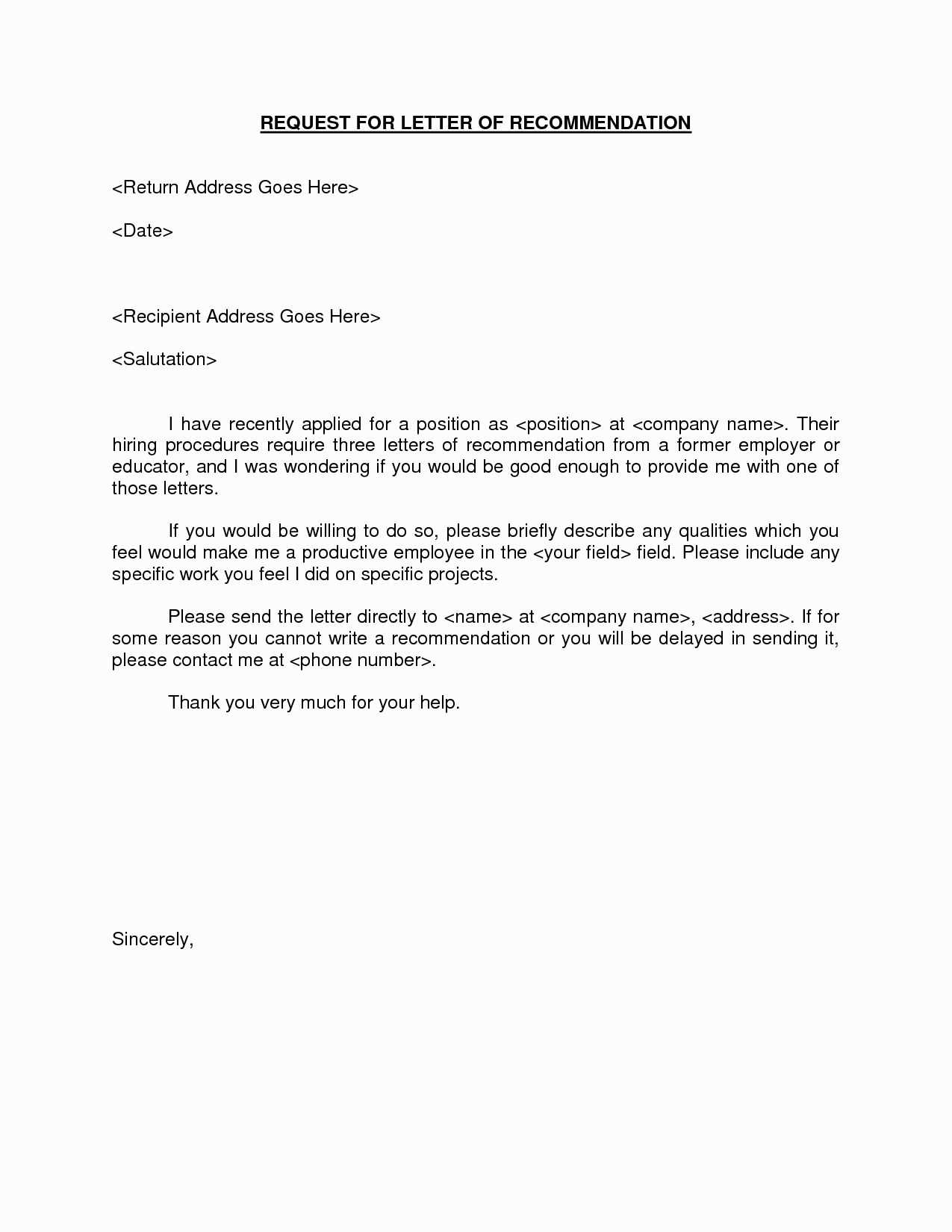 asking for letter of recommendation template