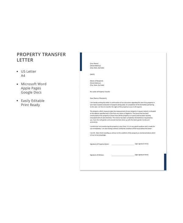 asset transfer letter template