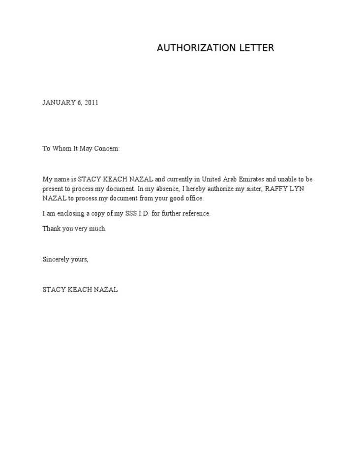 authorization letter template philippines