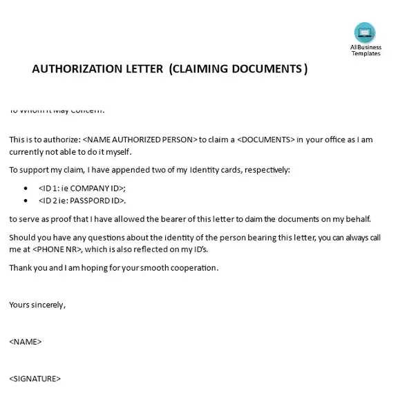 authorization letter template to collect documents