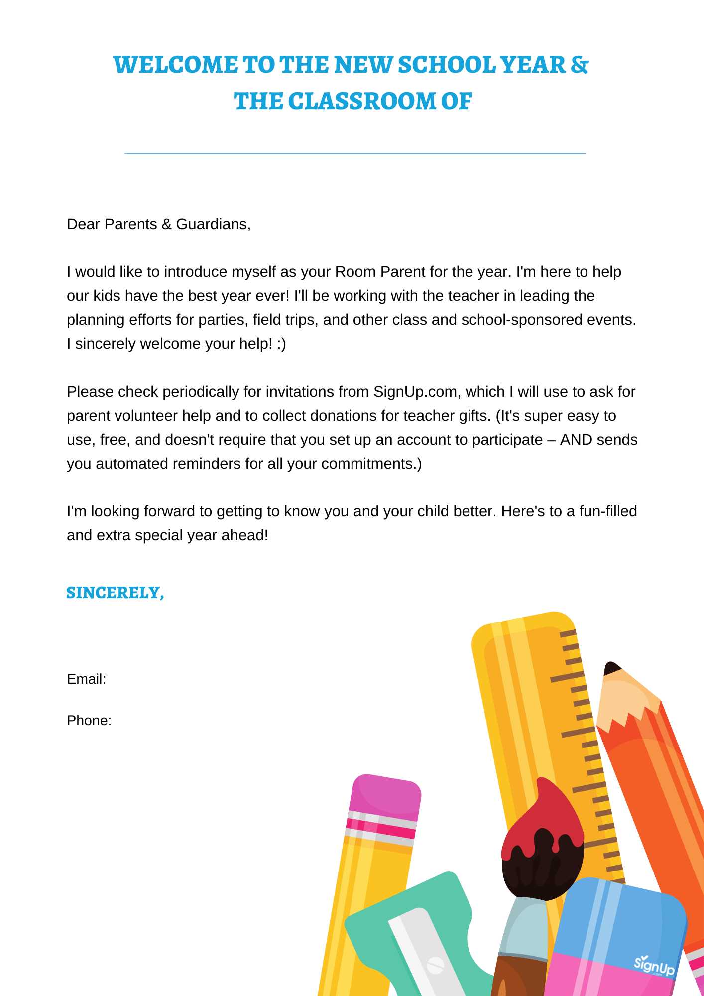 back to school welcome letter template