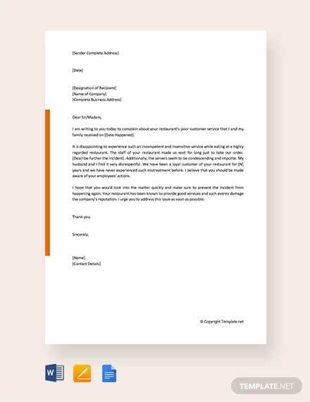 bad service complaint letter template