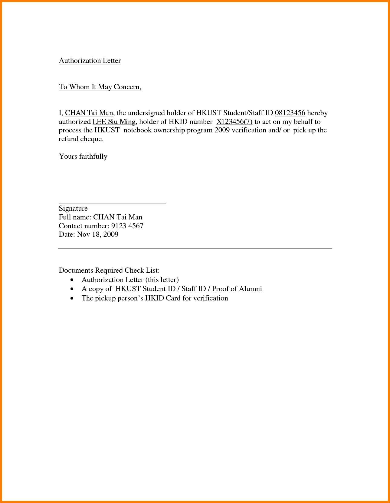 bank authorisation letter template