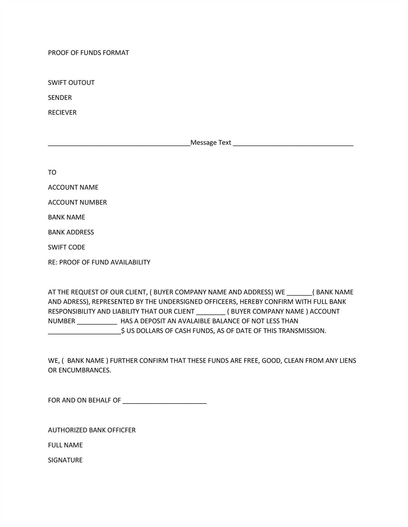 bank proof of funds letter template