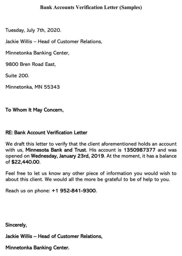 bank verification letter template