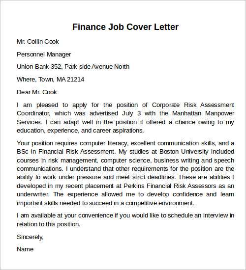 banking cover letter template