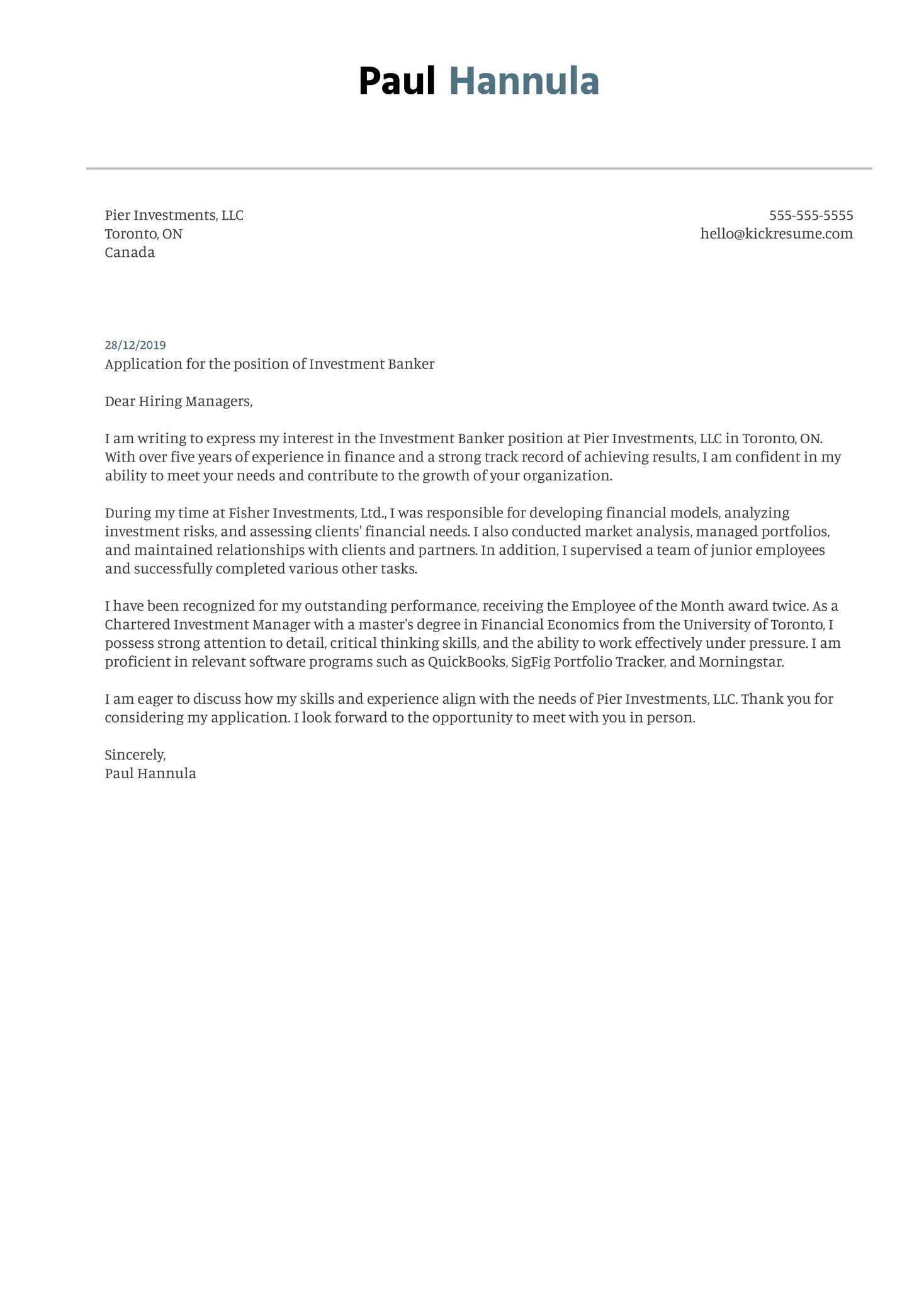 banking cover letter template