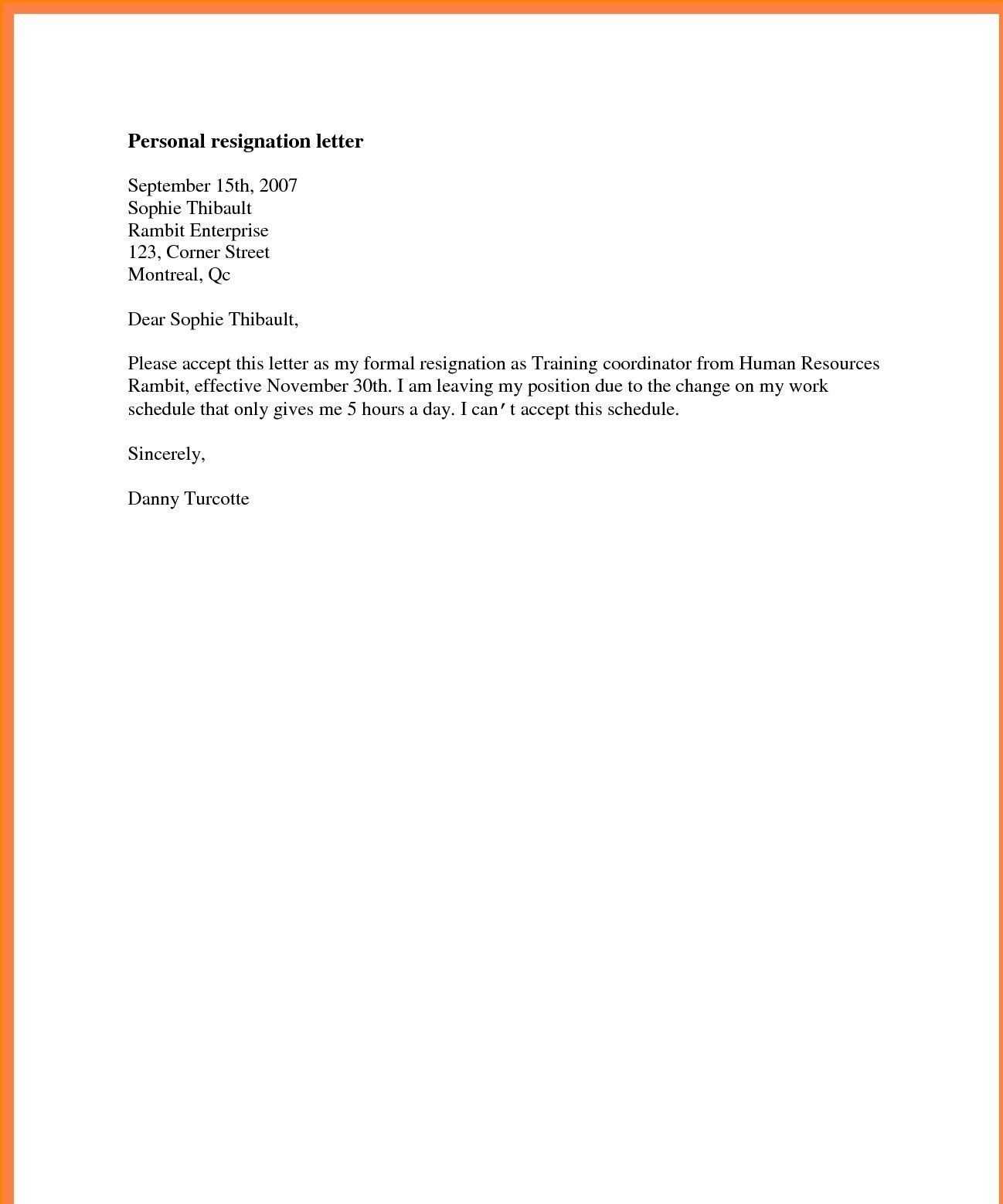 basic letter of resignation template