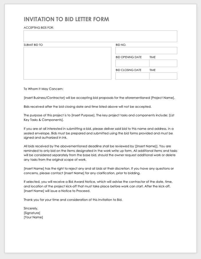 bid offer letter template