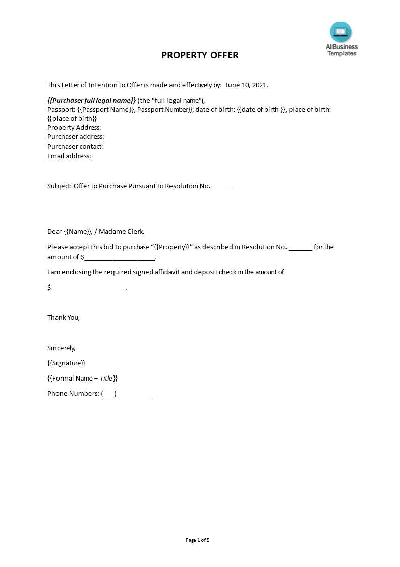 bid offer letter template